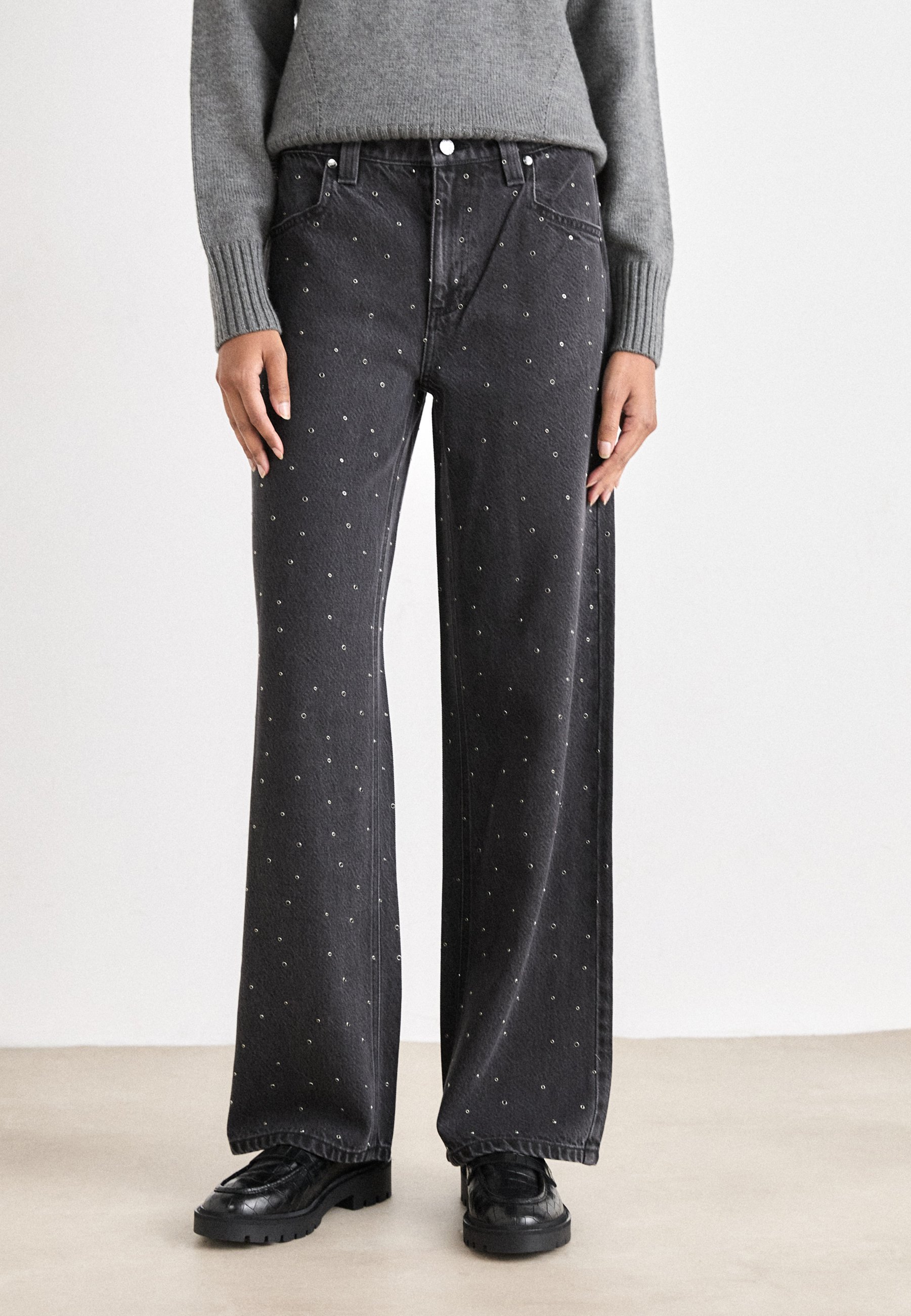 DKNY STUDDED - Straight leg jeans - washed noir/grey denim 