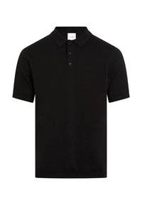Polo shirt nero a maniche corte in cotone, con colletto classico, pattina a tre bottoni e un logo discreto sul petto.