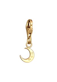 Charm de lune de couleur or avec une finition polie, doté d'un fermoir à ressort et de marquages gravés pour garantir son authenticité.