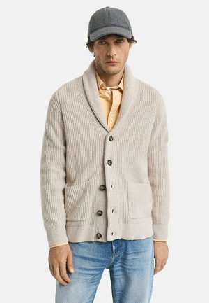 SHAWL COLLAR - Strickjacke - light beige melange