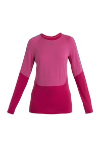 Långärmad skjorta i rosa toner med kontrasterande ärmar. Har rund hals, mjuk textur och minimal märkning på fram sidan.