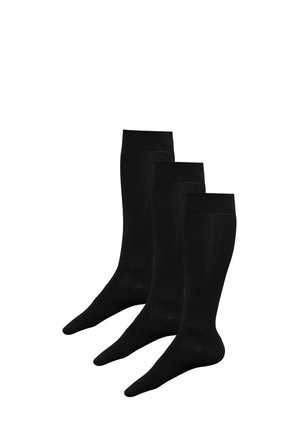 Calze nere al ginocchio in tessuto liscio ed elastico. Set di tre, con polsino a costine e punta rinforzata per una maggiore durata.
