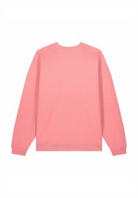 Sweat-shirt rose à manches longues, col rond, poignets et ourlet côtelés, fabriqué en coton doux. Texture lisse, sans motifs supplémentaires.