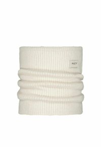 Scaldacollo bianco a coste con una texture morbida. Presenta un piccolo etichetta con "BARTS'" in un colore a contrasto.