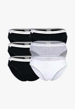 Vijf paren damesonderbroek in zwart, wit en grijs. Gevuld met een zachte elastische tailleband met Lacoste-merk. Katoenmix materiaal.