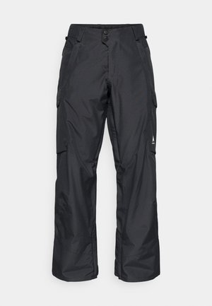 Pantalons cargo noirs avec une finition imperméable, dotés de deux poches avant, d'une taille ajustable et d'une coupe droite.