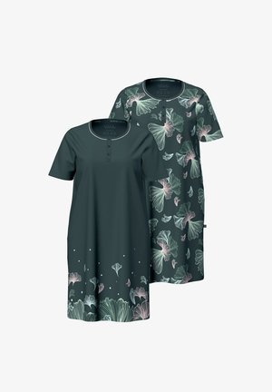 Ulla Popken, T-SHIRT DRESSES, 2-PACK, GINKGO PATTERN, CREW NECK, SHORT SLEEVE - T-Shirt-Kleid - dark grey green
