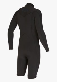 Neopreno negro de cuerpo completo con mangas largas, que presenta una textura suave y costuras reforzadas. Un pequeño logo es visible en la parte posterior.