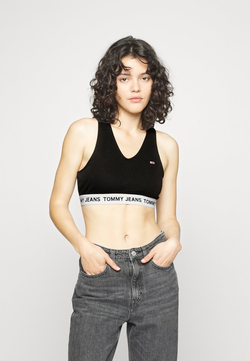 Tommy Jeans SUPER CROP V LOGO WAISTAND - Top - black
