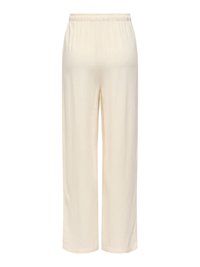 Pantalon crème à coupe ample avec ceinture élastique et jambes droites, vu de dos sur fond blanc.