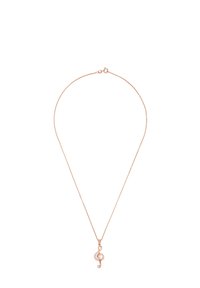 Roséguldhalsband med en delikat kedja, som har en diskret notsticka-hänge prytt med små, klara kristaller som förbättrar dess design.