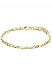 Gouden armband met ovale schakelcomponenten, voorzien van een gladde textuur en een veilige musketonhaak voor het sluiten.