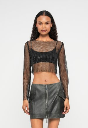 EXCLUSIVE CALYTRIX - Tops ar garām piedurknēm - black