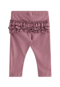 Roze legging met gerimpelde textuur bij de taille. Gemaakt van zacht materiaal, met een aansluitend ontwerp en een enkel-lange snit.