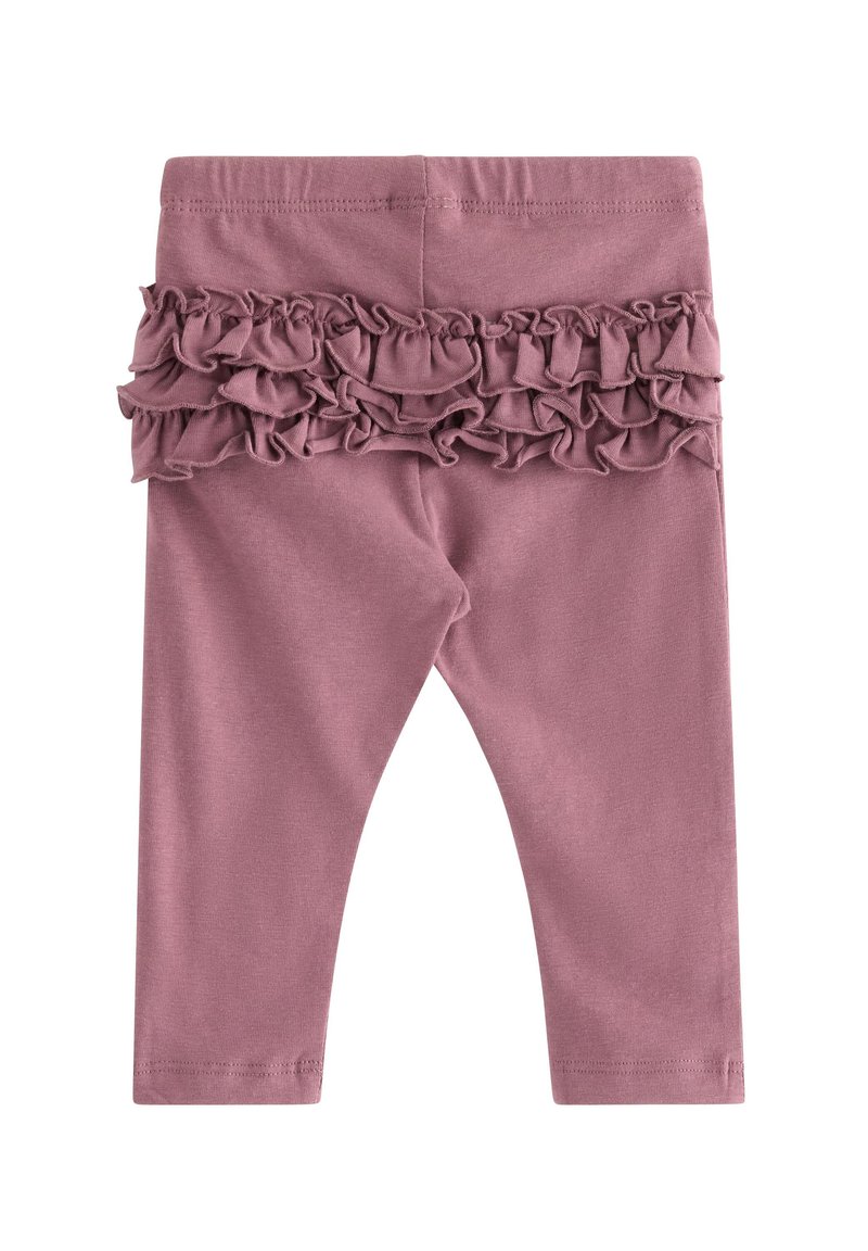 Roze legging met gerimpelde textuur bij de taille. Gemaakt van zacht materiaal, met een aansluitend ontwerp en een enkel-lange snit.