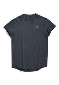 Mörkgrå kortärmad t-shirt, rund hals, tillverkad av mjukt tyg. Har en liten logotyp på bröstet och en lätt böjd nederkant.