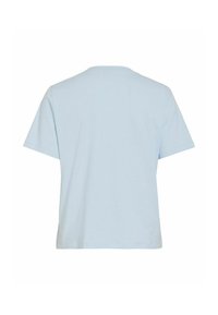 Svetlomodré bavlnené tričko s krátkym rukávom zobrazené zozadu na bielom pozadí.