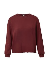 Bordeaux lange mouwen sweatshirt met een ronde hals, ontspannen pasvorm en geribde boorden. Zachte, gladde textuur met een lichte stretch.