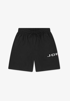 Pantaloni sportivi neri in rete con cintura elastica, chiusura con cordino e testo bianco "JORD" sul lato sinistro.