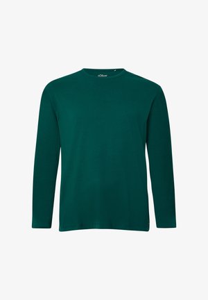 Langarmshirt in Teal aus weichem Stoff, mit rundem Halsauschnitt und geradem Schnitt. Sanfte Textur ohne sichtbare Muster oder Akzente.