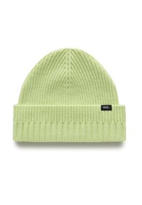Beanie a coste in verde chiaro con risvolto e piccolo logo Vans nero sul lato.