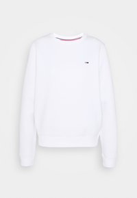 Felpa bianca in cotone con scollatura rotonda, polsini e orlo a costine. Presenta un piccolo logo rosso, bianco e blu sul petto.
