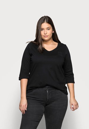 WITH VNECK - Top s dlouhým rukávem - deep black