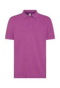 Maglietta polo viola con colletto classico, maniche corte e un piccolo logo sul lato sinistro del petto. Realizzata in un tessuto liscio e traspirante.