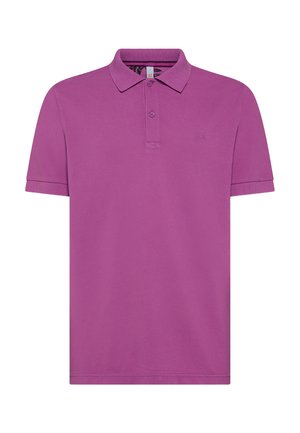 Maglietta polo viola con colletto classico, maniche corte e un piccolo logo sul lato sinistro del petto. Realizzata in un tessuto liscio e traspirante.