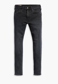 Svarta denimjeans med slim fit, med femficksdesign, knäppning och en mjuk textur. Inga synliga mönster eller dekorationer.