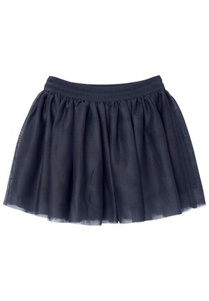 Zwarte lichte tule rok met geplooide stof en elastische tailleband.