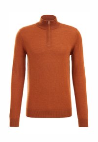 Kvartsdraget orange tröja i mjukstickat material, med en tät krage, långa ärmar och ribbade muddmar och nederkant.