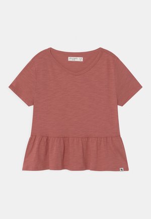 Dziecięca bluzka z krótkim rękawem w kolorze zakurzonego różu z dekoltem w serek i marszczonym dołem, rozmiar 9/10, od Abercrombie Kids.