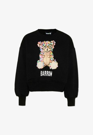 Felpa nera con grafica di un orsetto colorato decorato e scritta "BARROW" sotto, sul davanti, con polsini e orlo a coste.