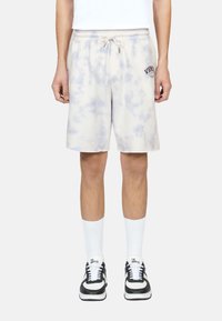 Kortbyxor i bomullsblandning i ljuskräm med blått tie-dye-mönster, elastisk midja med dragsko och broderad logotyp på vänster ben.