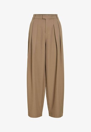 Beežikas kõrge vöökohaga laia säärega püksid voldikute ja väätiavadega, loodud mugavaks istuvuseks ning esiküljel lukuga kinniseks.