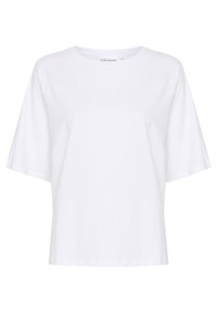 Hvid kortærmet t-shirt med rund hals, løs pasform og glat bomuldsstruktur. Har et enkelt, udekoreret design.
