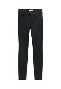 Černé úzké džíny vyrobené z denimu, s pětistranným designem, zapínáním na knoflík a tonálním prošíváním po celém povrchu.