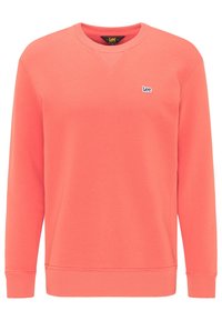 Koraalkleurige sweatshirt van een zachte katoenmix, met een ronde hals, ribgebreide manchetten en een klein geborduurd logo op de borst.