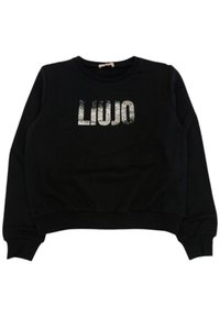 Felpa nera a maniche lunghe, con un logo testurizzato in argento glitterato "LIU JO" sul davanti. Polsini e vita a costine.