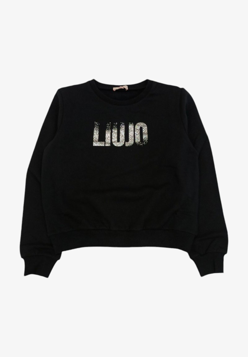Felpa nera a maniche lunghe, con un logo testurizzato in argento glitterato "LIU JO" sul davanti. Polsini e vita a costine.