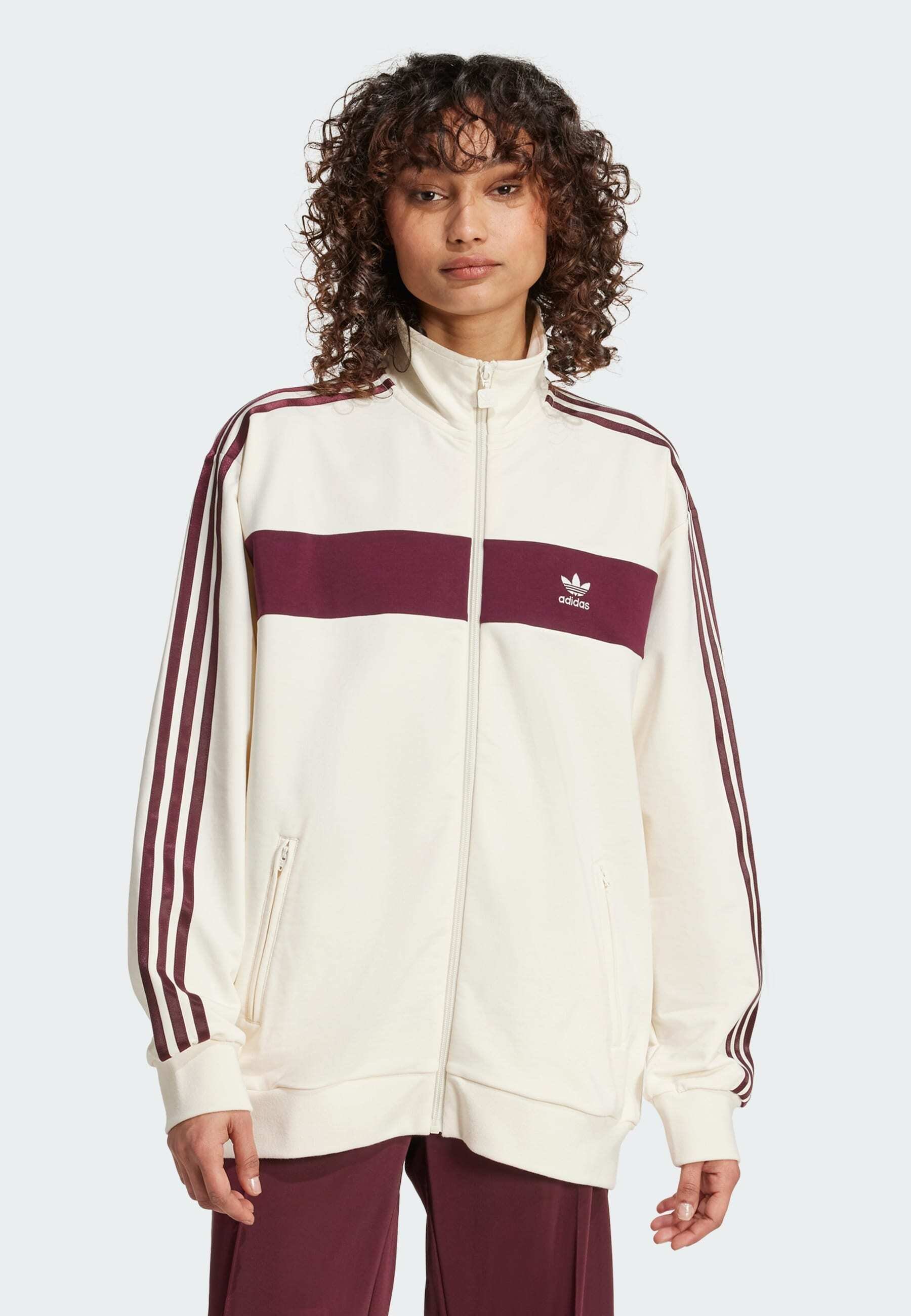 adidas Originals BLOCKED - Zip-up sweatshirt - cream white maroon 