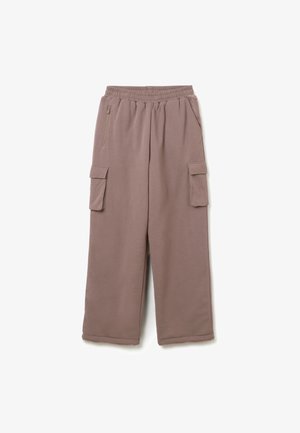Braune Cargo-Hosen aus weichem Stoff, mit einem elastischen Bund, zwei großen Seitentaschen und einer lockeren Passform.