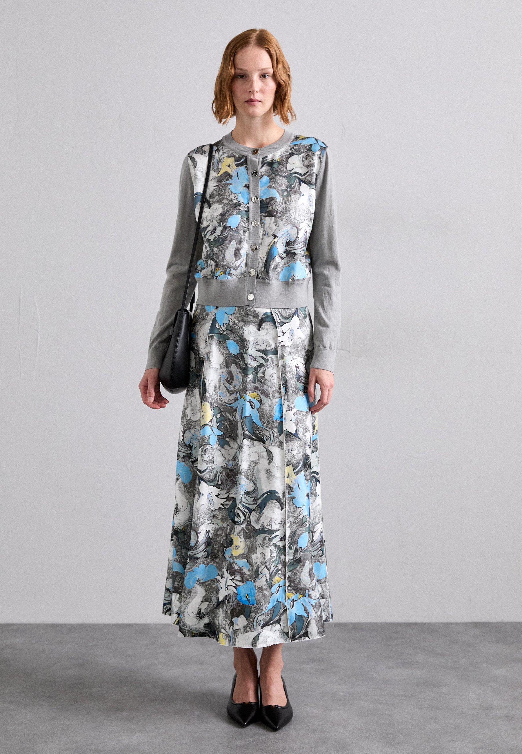 Tory Burch TWILL SKIRT - Maxi skirt - blue abstract/grey