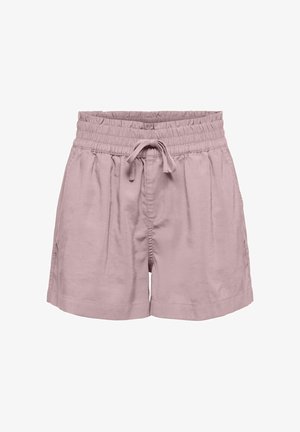Lyse lilla afslappede shorts med elastisk talje og snøre, løs pasform og sidelommer, vist på hvid baggrund.