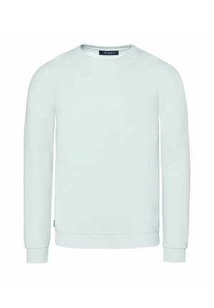 Plain light blue crewneck sweatshirt with long sleeves and ribbed cuffs and hem, labeled "MR MARVIS" inside the collar.