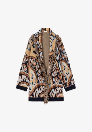 Oltre, CARDIGAN LUNGO CON FRANGE E CRISTALLI - Chaqueta de punto - beige