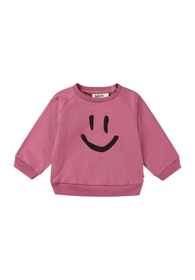Felpa rosa con grafica di un sorriso nero. Caratterizzata da maniche raglan, scollatura rotonda e orlo e polsini a costine. Tessuto morbido.