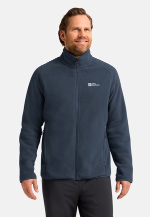 Marine fleecejack met een hoge kraag en ritssluiting. Voorzien van een logo op de linkerborst, zijzakken en een zachte textuur.