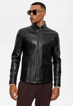 STAND COLLAR - Imitatieleren jas - black